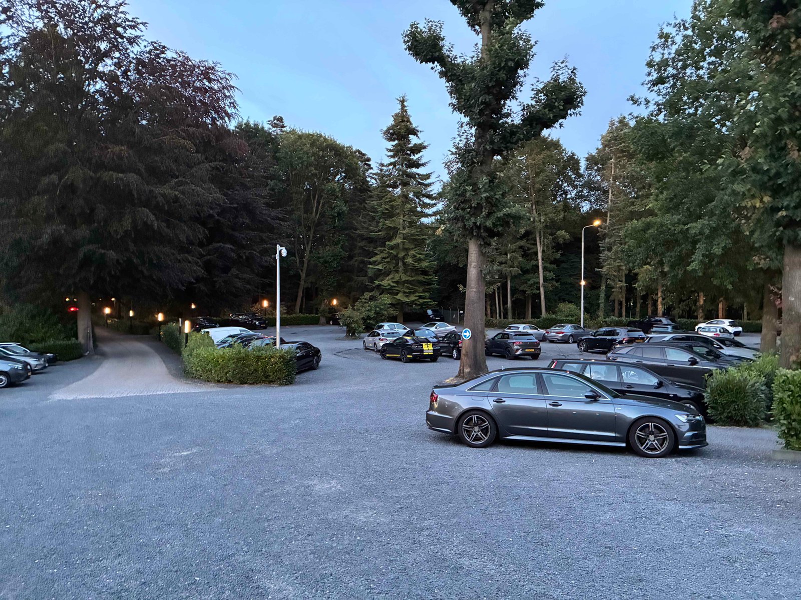 広い駐車場に車がたくさん。